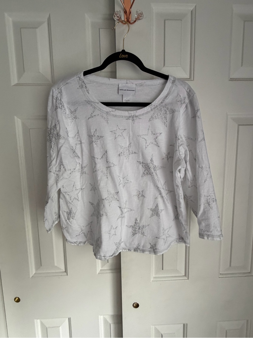 Alfred Dunner White Long Sleeve Top with Silver Star Print